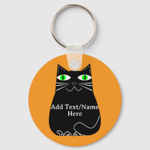 Chaveiro Gato Preto Gordo Com Olhos Verdes Texto Personaliz