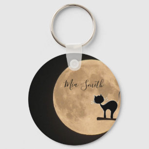 Chaveiro Gato preto gótico com nome pessoal da Lua cheia