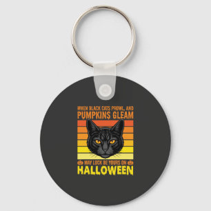 Chaveiro Gato Preto Gráfico de Abóbora Vintage de Halloween