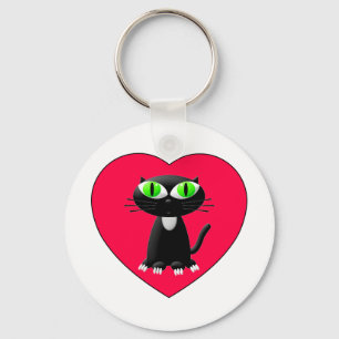 Chaveiro Gato Preto No Coração Vermelho