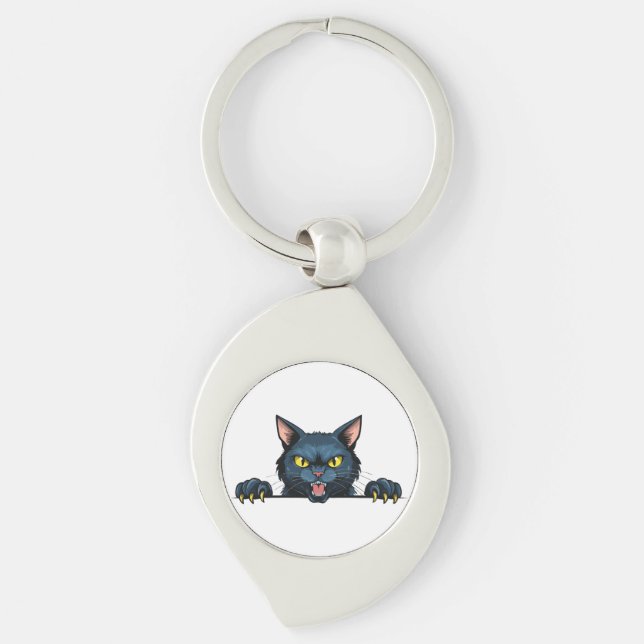 Chaveiro Gato preto zangado (Frente)