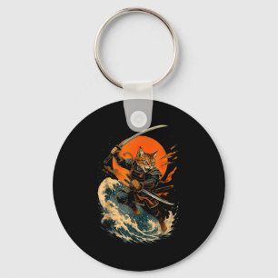 Chaveiro Gato Samurai Japonês Vintage Ukiyo-e Gato Anime Gi