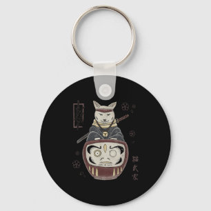 Chaveiro Gato Samurai Ninja Japonês Sobre Daruma Tradiciona
