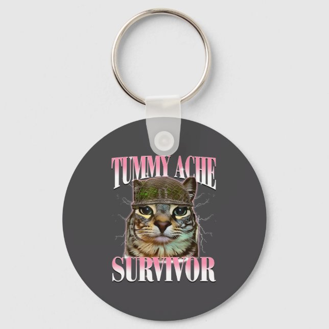Chaveiro Gato Sobrevivente de Dor de Barriga Meme Piada Div (Frente)