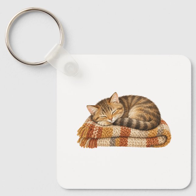 Chaveiro Gato Sonolento em uma Coberta de Tricô (Frente)