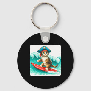 Chaveiro Gato Surfista Com Chapéu de Pirata na Prancha de S