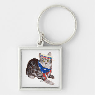 Chaveiro Gato Tabby Americano Patriótico de Pelo Curto