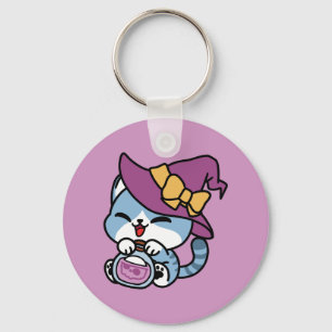 Chaveiro Gato Tabby de Halloween – Arte de Chapéu de Bruxa 