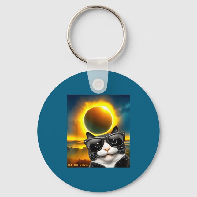 Chaveiro Gato Tuxedo de Totalidade do Eclipse Solar (Frente)