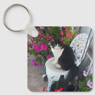 Chaveiro Gato Tuxedo Fofo com Flores Bonitas Gatos Pretos