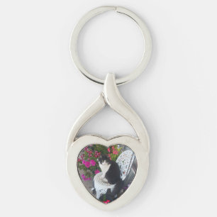 Chaveiro Gato Tuxedo Fofo com Flores Bonitas Gatos Pretos
