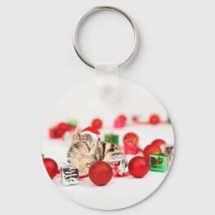 Chaveiro Gato usando enfeite de Natal chapéu vermelho de Pa