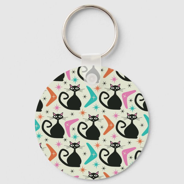 Chaveiro Gatos Atômicos Pretos de Meados do Século com Bume (Frente)