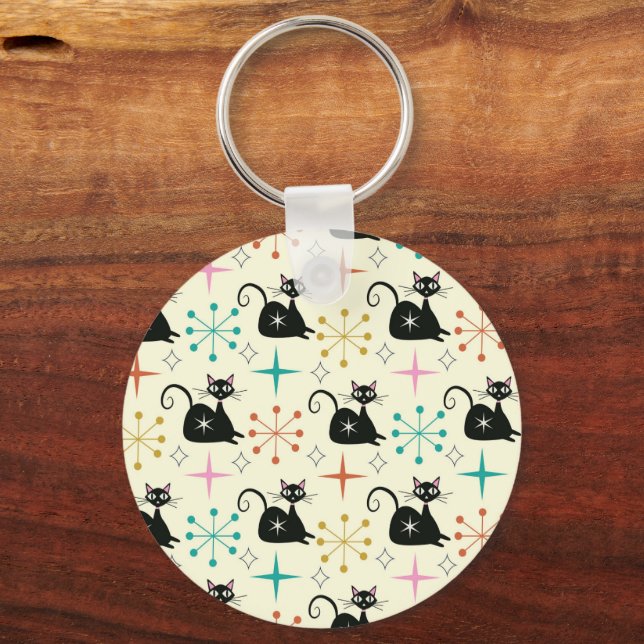 Chaveiro Gatos Atômicos Pretos de Meados do Século com Estr (Verso)