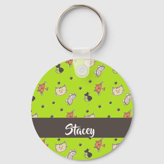 Chaveiro Gatos bonitos em verde (Frente)