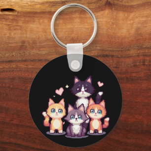 Chaveiro Gatos Coloridos Pixelados