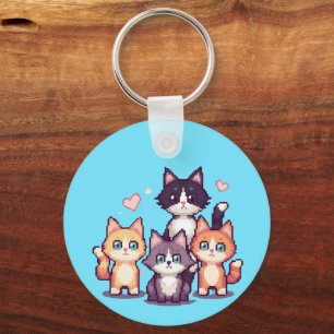 Chaveiro Gatos Coloridos Pixelados