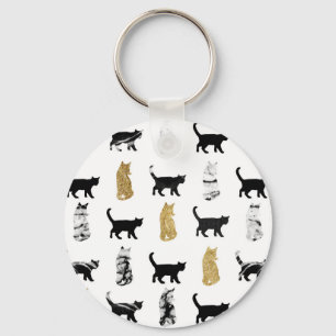 Chaveiro Gatos do gatinho no mármore Dourado e preto e
