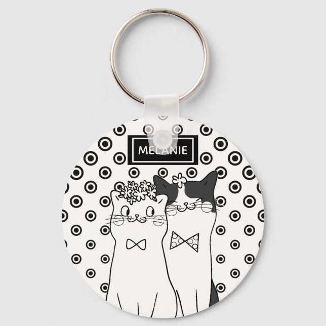 Chaveiro Gatos Dotty Bonitos no Amor Personalizados (Frente)