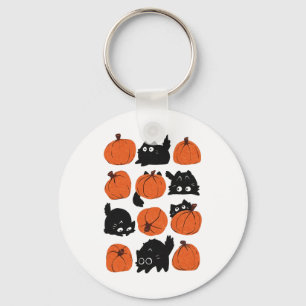 Chaveiro Gatos Engraçados Retro Groovy Pumpkin Halloween Th