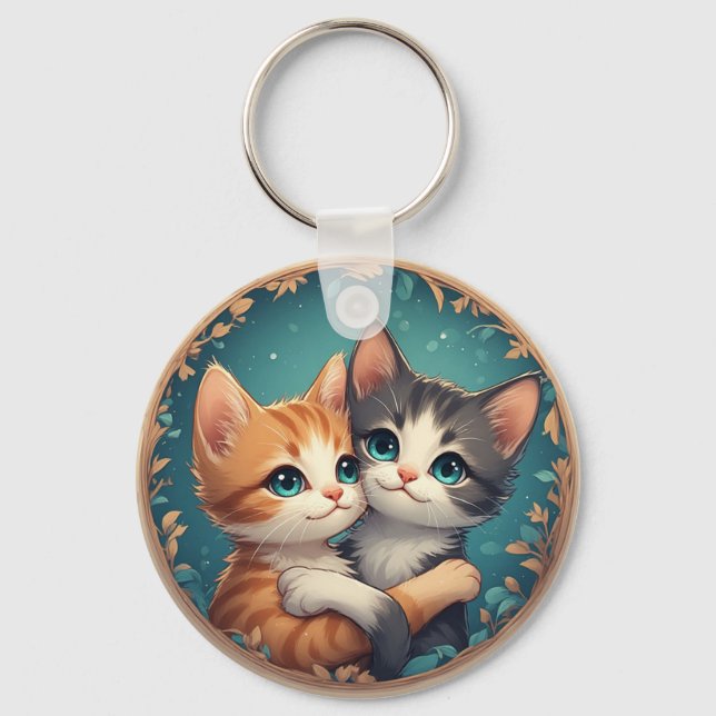 Chaveiro Gatos Fofos Se Abraçando (Frente)
