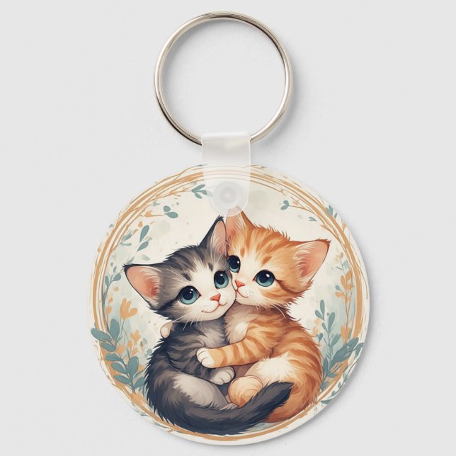 Chaveiro Gatos Fofos Se Abraçando (Frente)