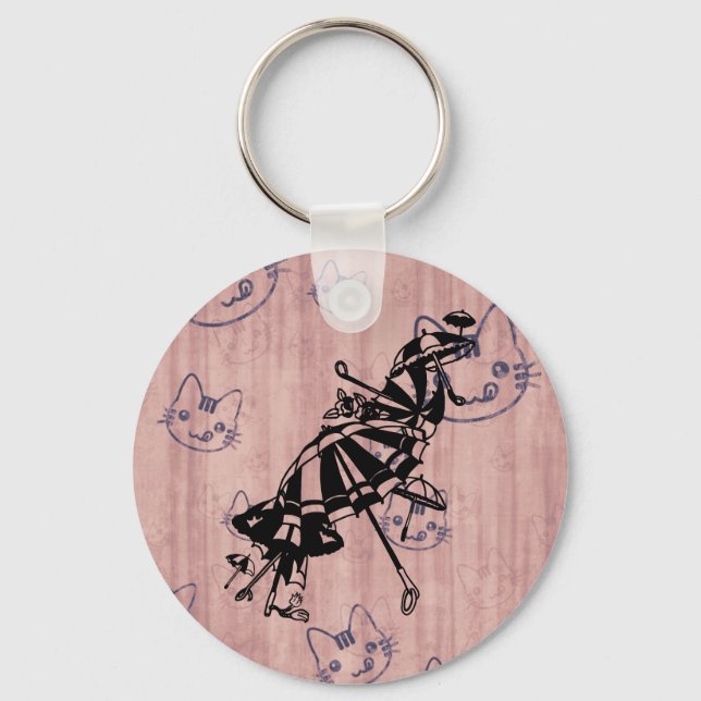 Chaveiro Gatos Parasóis Guarda-chuvas Ilustração da arte da (Frente)