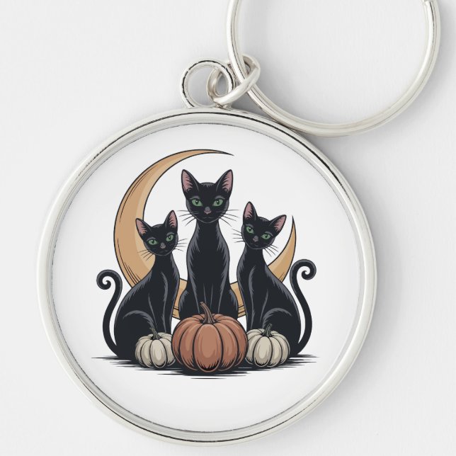 Chaveiro Gatos Pretos Whimsigothia Abóbora Lua Halloween (Frente)