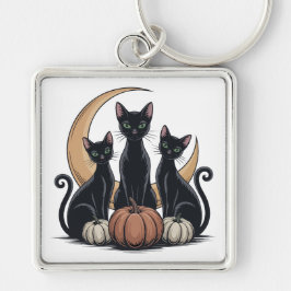 Chaveiro Gatos Pretos Whimsigothia Abóbora Lua Halloween