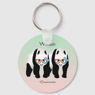 Chaveiro Gay Bonito Pandas Arco-Íris Vestindo Óculos