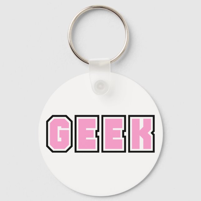 Chaveiro Geek Rosa, Geeks Geeky Nerd Óculos Nerdy Divertido (Frente)