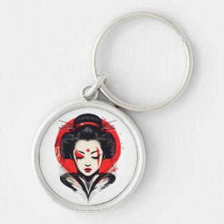 Chaveiro Geisha Elegance: Beleza Vermelha e Negra