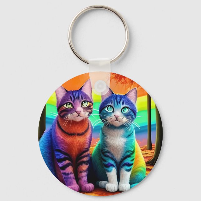Chaveiro Gêmeos da arte digital de gatos-56467 (Frente)