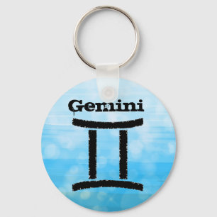 Chaveiro Gemini Horoscope Zodiac - Símbolo Azul e Preto