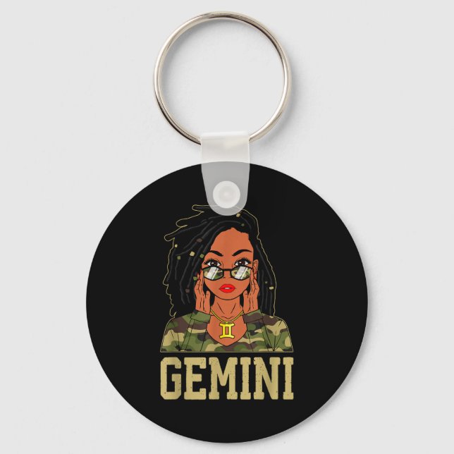 Chaveiro Gemini Loc'd Hair Sy Black Woman Camo Melanin Girl (Frente)