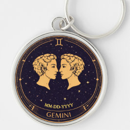Chaveiro Gemini Zodiac Keychain with Birth Date