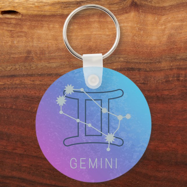 Chaveiro Gemini Zodiac - Sinal de Estrela Watercolor Horosc (Frente)