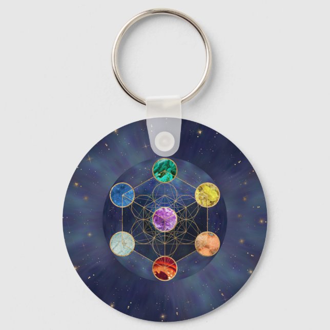 Chaveiro Geometria Sagrada do Cubo Chakras (Frente)