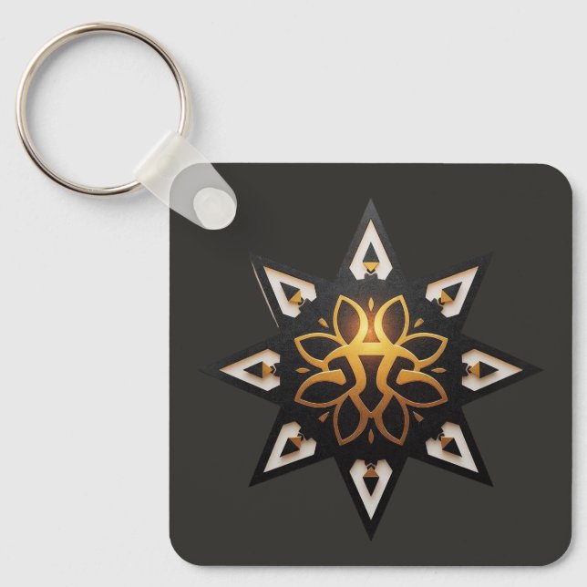 Chaveiro 🌟 Geometria Sagrada Mandala - Ouro Star (Frente)