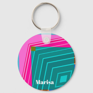 Chaveiro Geométrico Moderno Azul Turquesa e Rosa