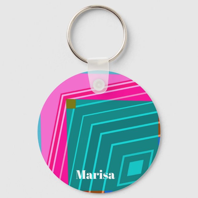 Chaveiro Geométrico Moderno Azul Turquesa e Rosa (Frente)