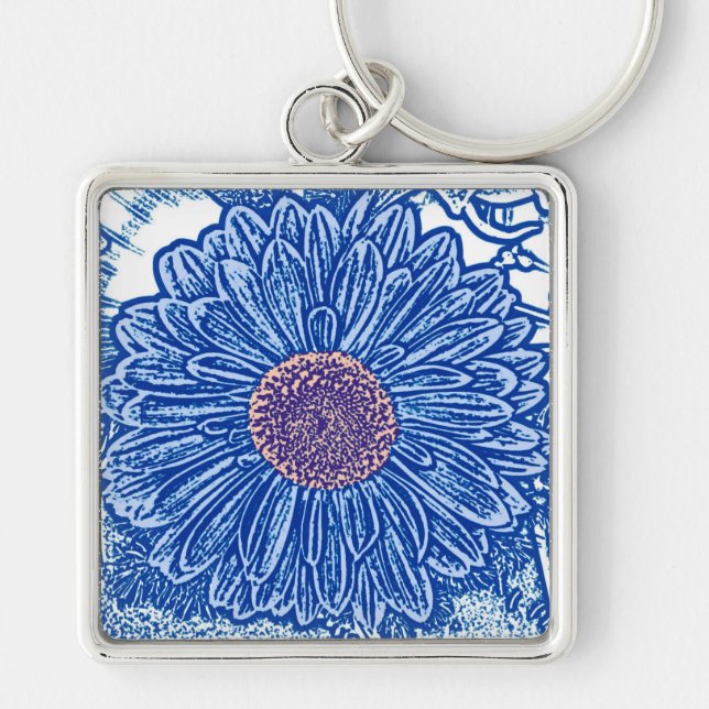 Chaveiro Gerbera Daisy Block Impressão - azul-cobalto (Frente)