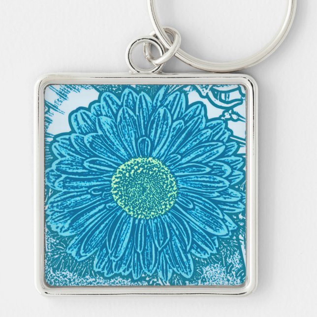 Chaveiro Gerbera Daisy Block Impressão - azul-marinho (Frente)