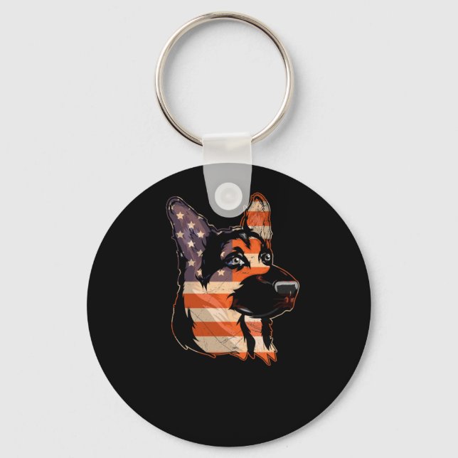 Chaveiro German shepherd 4 de julho Bandeira Americana (Frente)