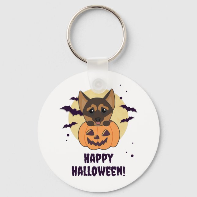 Chaveiro German shepherd Cachorro de Abóbora Feliz Hallowee (Frente)