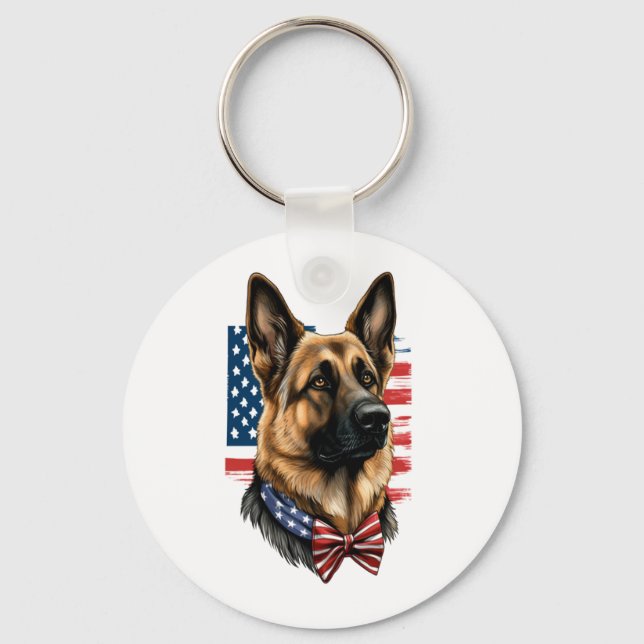 Chaveiro German shepherd com bandeira americana (Frente)