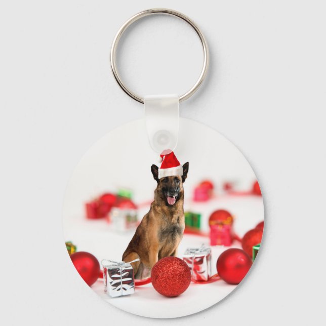 Chaveiro German shepherd com presentes de Natal Papai Noel (Frente)
