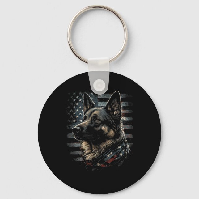Chaveiro German Shepherd Usa Flag Patriotic Shepherd  (Frente)