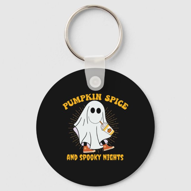 Chaveiro Ghost Pumpkin Spice Latey Fall Vibe Halloween Spoo (Frente)