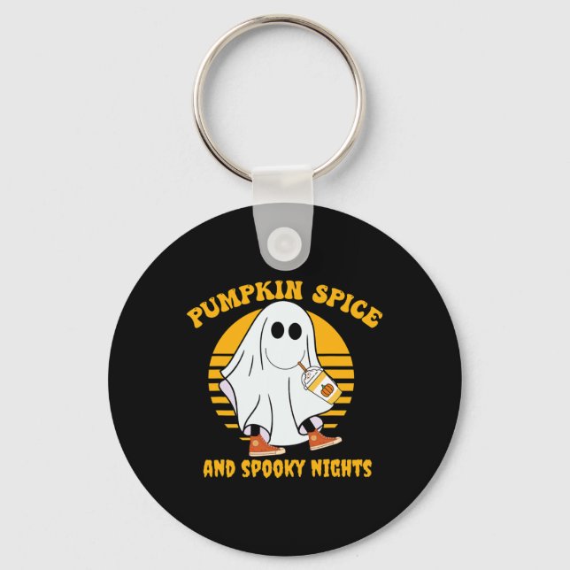 Chaveiro Ghost Pumpkin Spice Latey Fall Vibe Halloween Spoo (Frente)